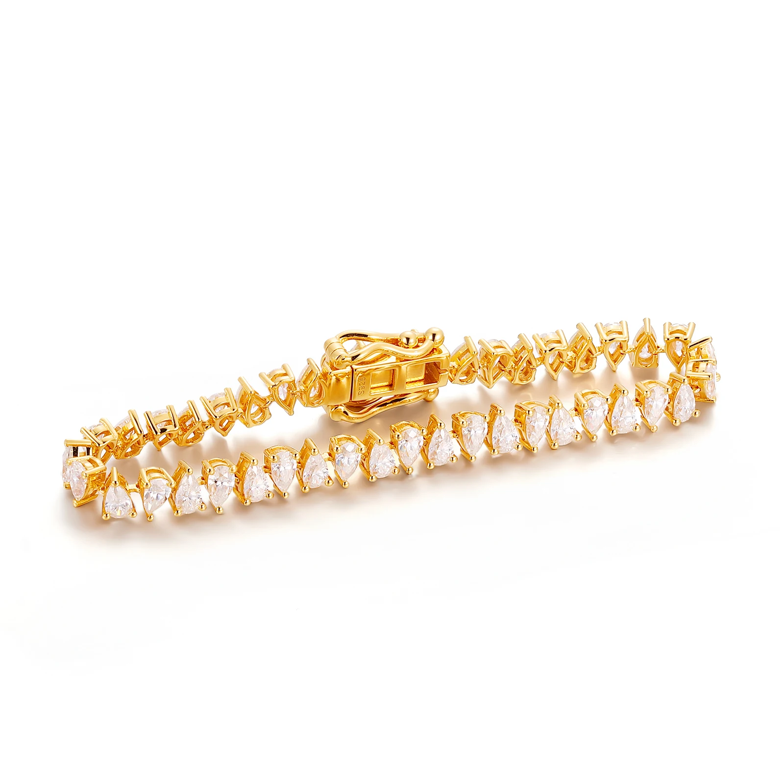 Provence 14K Yellow Gold Tennis Chain With Pear cut Lab Grown Diamond Daily Wear Jewelry and Birthday Gift for Women