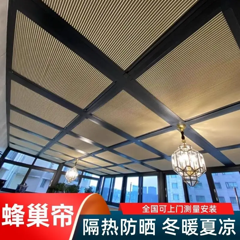Manual & Electric Skylight Roof Honeycomb Blinds, Sunroom Roof Shades, Sun Protection Heat Insulation Blackout Cellular Shades