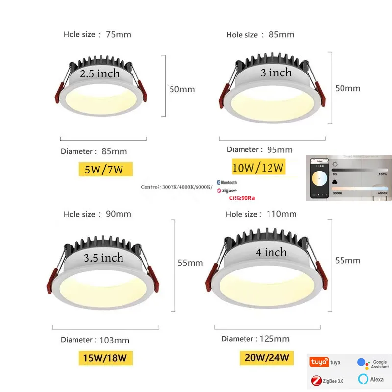 Zigbee 3.0 embedded LED tube light anti glare black and white ceiling light bedroom kitchen AC110V 220V home living room bedroom