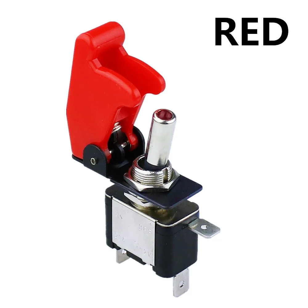 illuminated LED Toggle Switch With Missile Style Flick Cover 12V Car Dash