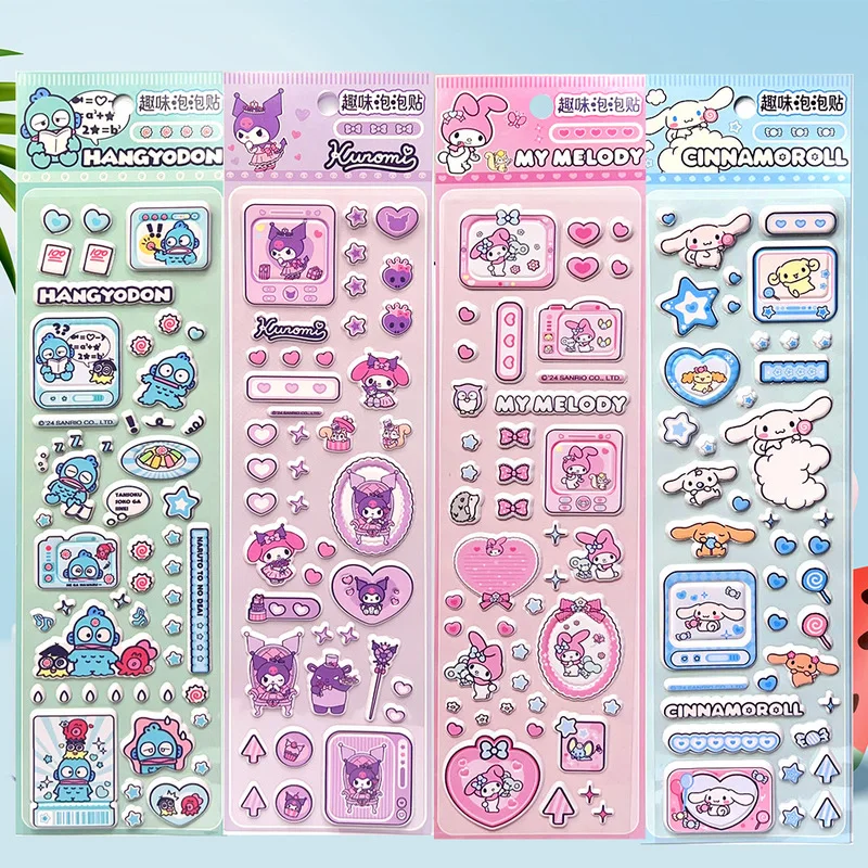 

4pcs Kawaii Kuromi Melody Waterproof 3d Bubble Sticker Cute Diy Mobile Case Decor Sticker Student Stationery Handbook Stickers