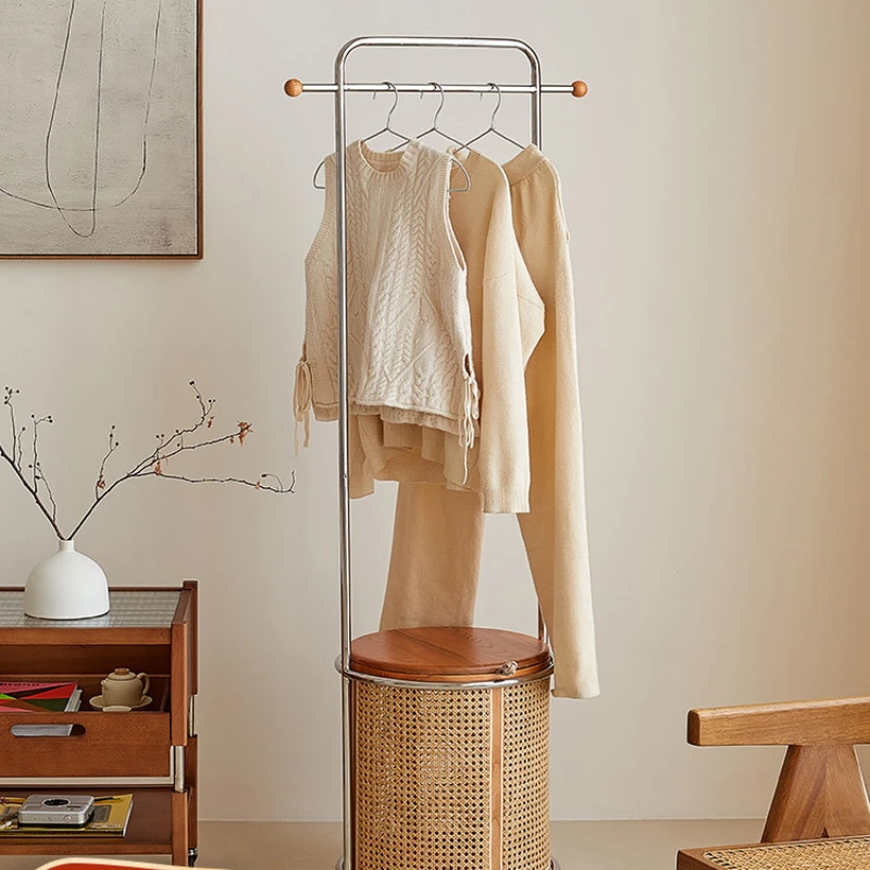 

Moving floor to floor clothes rack, solid wood rattan woven quiet wind bedroom homestay