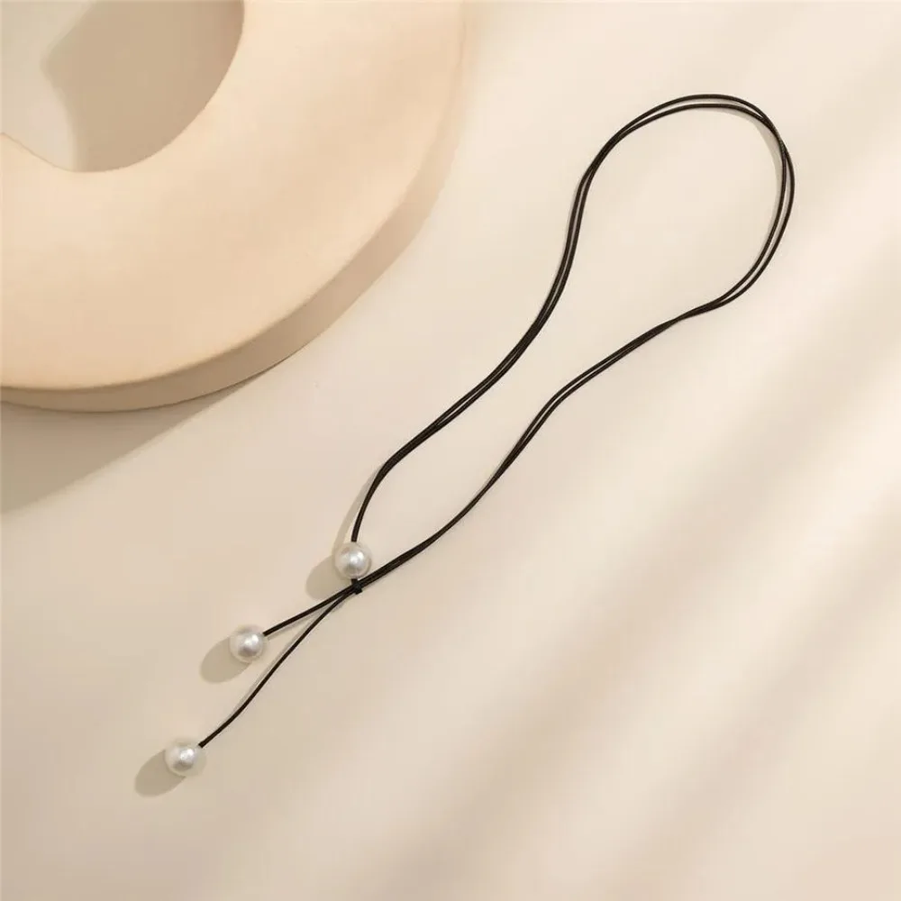 더블 레이어 왁스 실 진주 초커 우아하고 매력적인 진주 스트랩 조임끈 개성 디자인 쇄골 체인