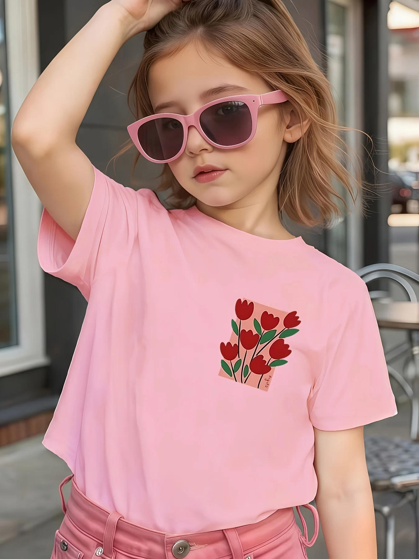 Simple Retro Tulip Floral Art Print Family Matching T Shirt Boys Girls Soft Summer Short Sleeve Daily Casual Tees