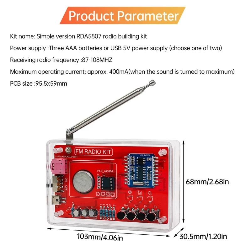 RDA5807 87-108MHZ Adjustable Frequency FM Radio DIY Kit Welding Practice Parts Simple/with Digital Display Micro USB