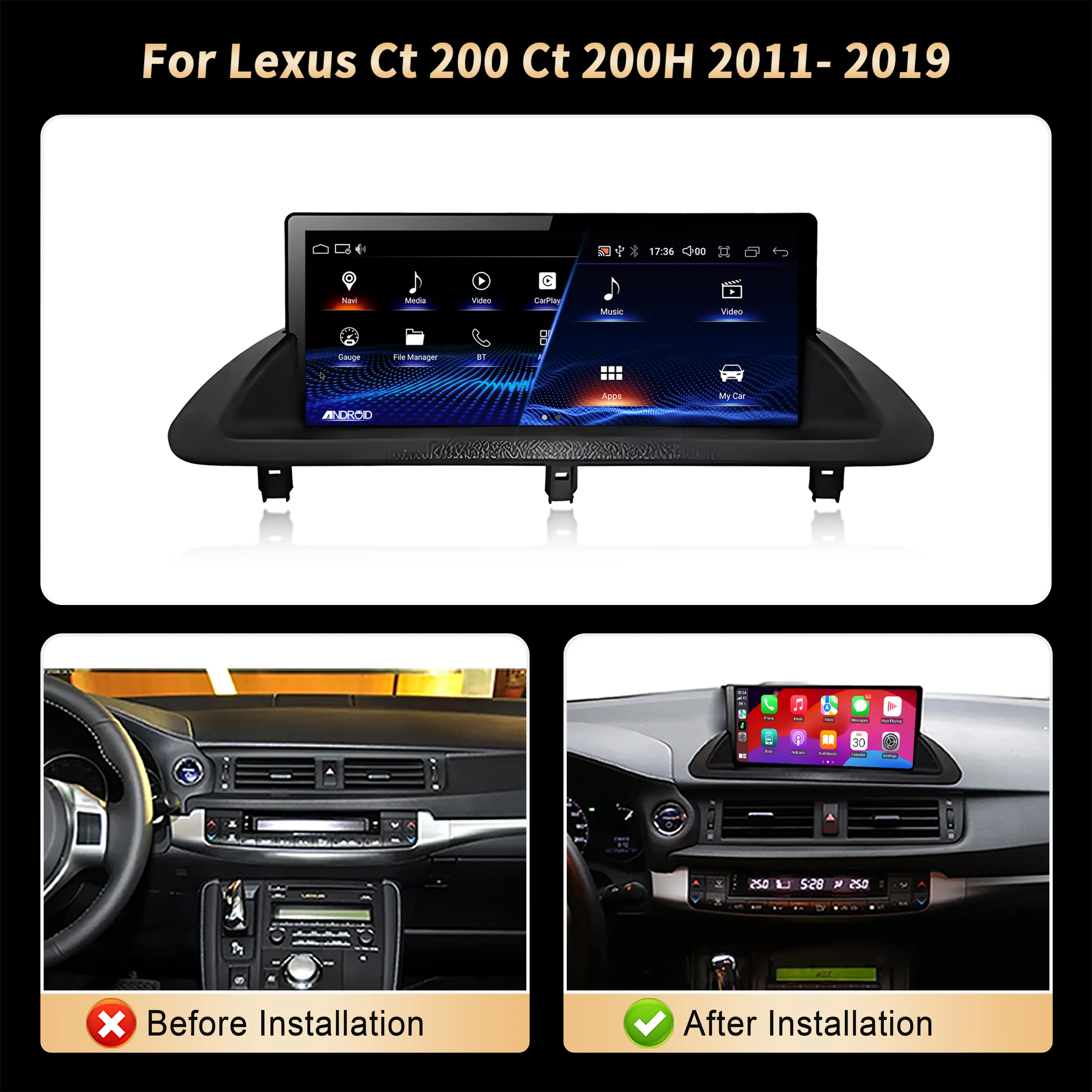 10.25inch Android 14 For Lexus Ct 200 Ct 200H 2011-2019 Car Radio Multimedia Carplay Multimedia Navigation 4G GPS Touch Screen