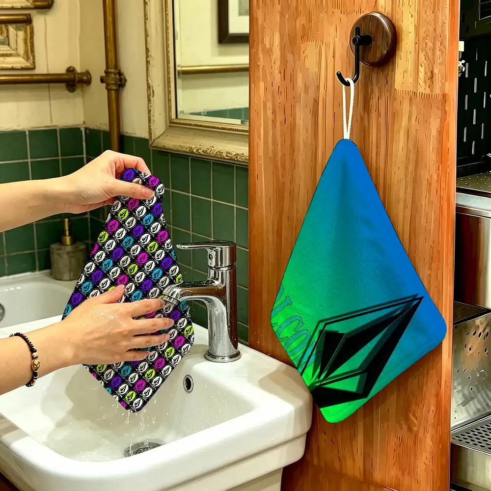 V-Volcom LOGO Fashion Polyester Cotton Hand Wiping Towel, Hanging Design, Durable for Household Restaurant Toilet Use