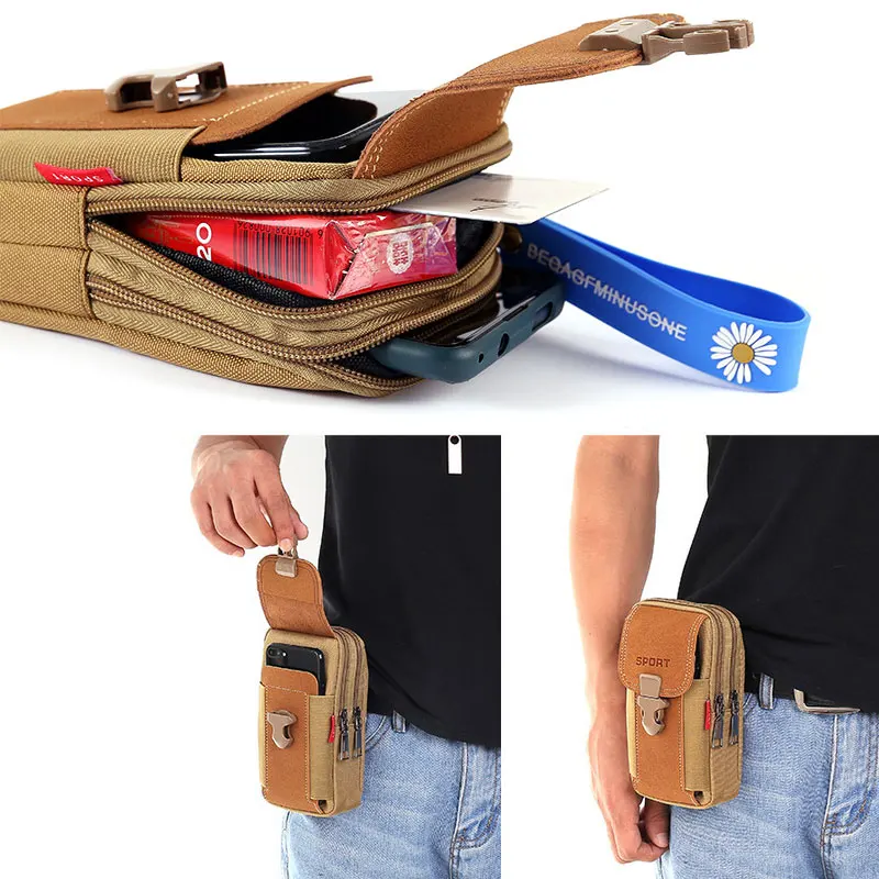 Men Multi-function Waist Bag Casual Mobile Phone Purse Pocket Outdoor Sports Pouch Belt Waist Pack Bag Running Pouch