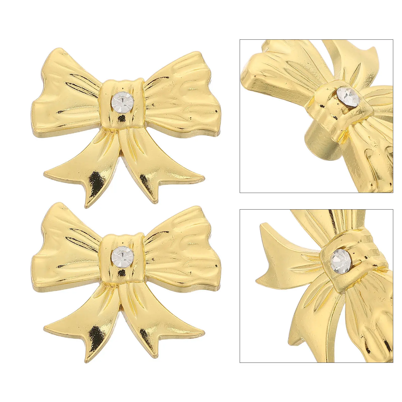 4Pcs Gold Bow Drawer Handles Decorative Dresser Knobs Zinc Alloy Vintage Kitchen Bedroom Cabinet Pulls Bowknot Shape Rhinestone