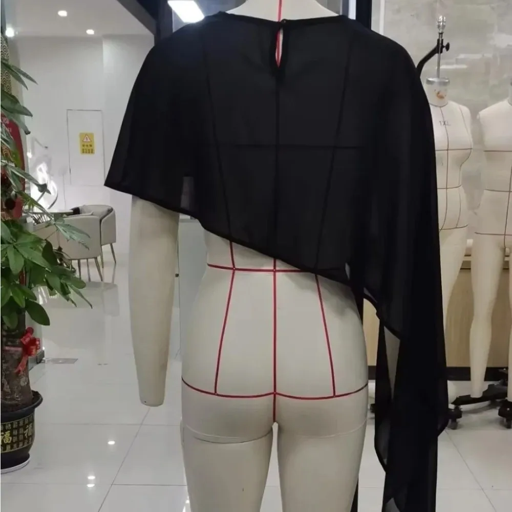 Fashion Chiffon Sheer Cape Shawl Irregular Elegant Womens Cape Asymmetrical Mesh Shrug Formal Dress Cover Up