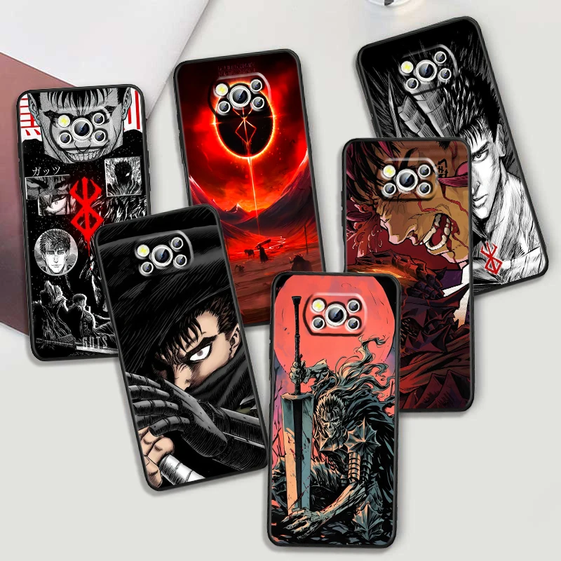 B-Berserk Cool Cartoon Boys For Xiaomi Mi Poco F5 F4 F3 F2 X5 X4 X3 M6 M5 M5S M4 M3 C40 Pro GT NFC 5G Black Cover Phone Case