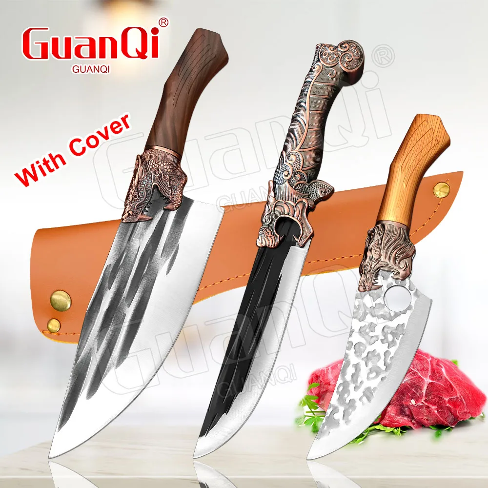 

Professional Chinese Dragon Head Kitchen Chef Knife Set Handmad Knives Blade Meat Fish Slicing Cutter Chopping Butcher Knife