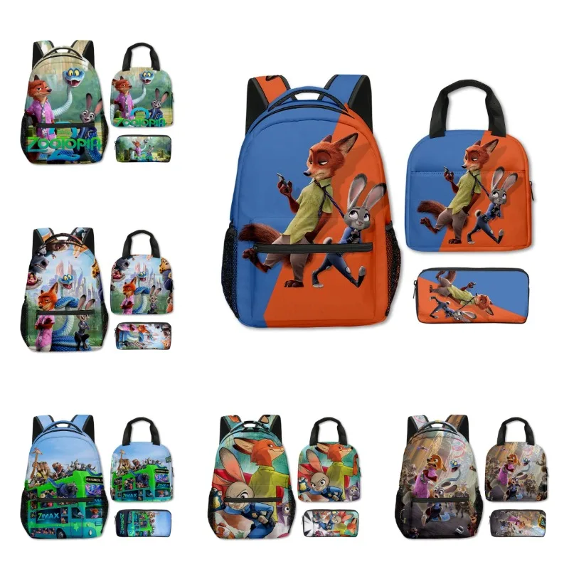 

3 шт., хит продаж, рюкзак Disney Anime Zootopia 2, сумка для обеда, чехол для ручки, милые персонажи мультфильмов, рюкзак с принтом Джуди Ника, подарки