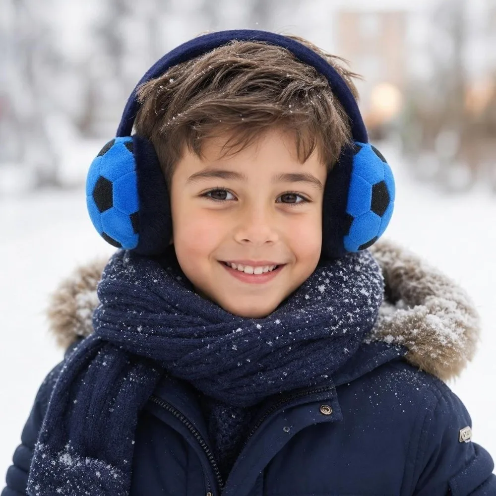 Cute Thickened Football Kids Earmuffs Keep Warm Anti-Freeze Winter Ear Warmer Cold-proof Soft Ear Protection Earmuff skiing