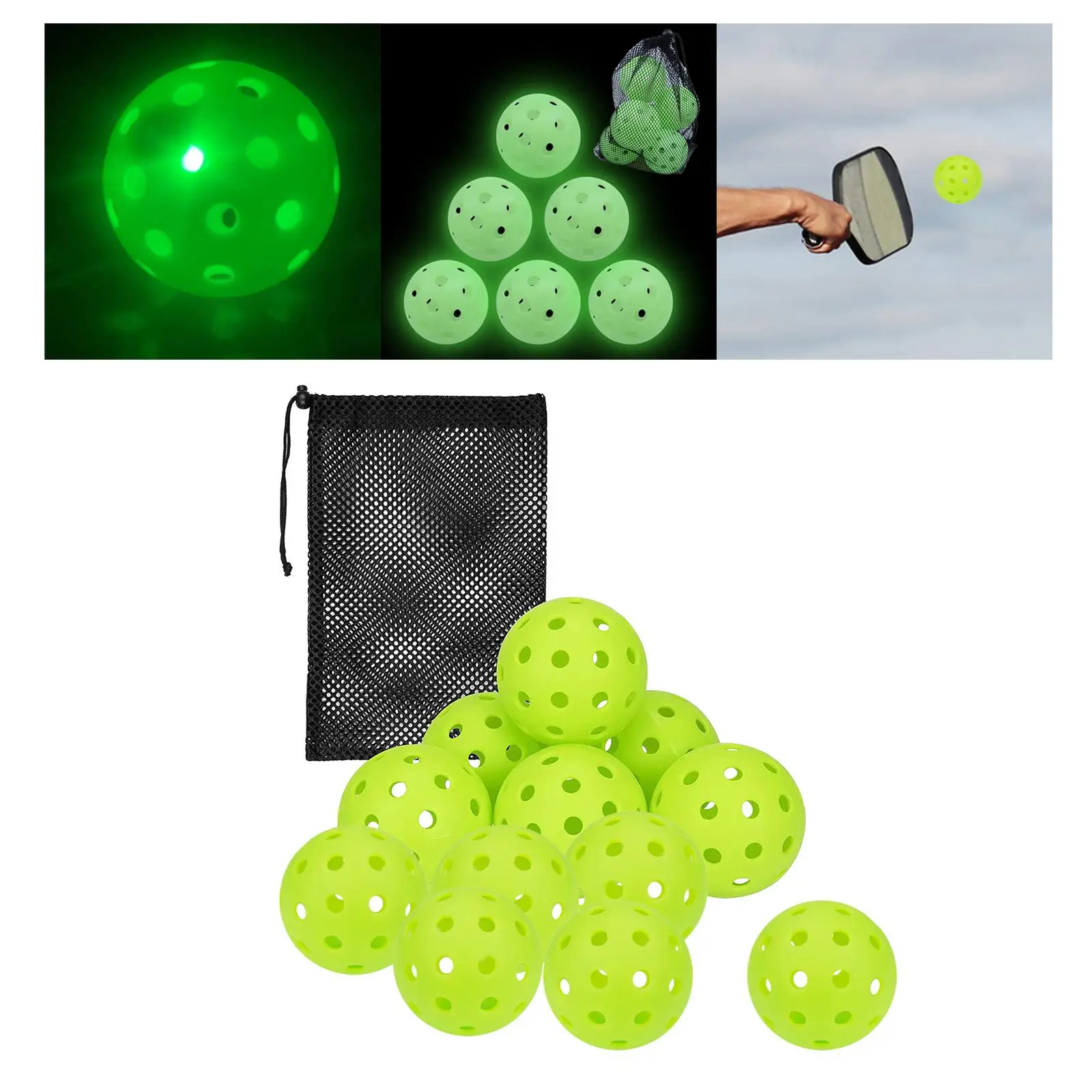 LED Pickleball Balls Perfectly Balanced Hollow Balls Pickleball Balls with Light for Night Play Indoor Training Outdoor Kids