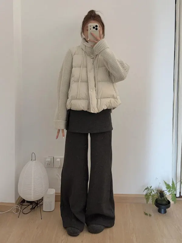 

Корейский стиль, свободный крой, утолщенная вязаная куртка с лоскутными вставками на рукавах, хлопковая куртка, женская зимняя модная теплая верхняя одежда с высоким воротником