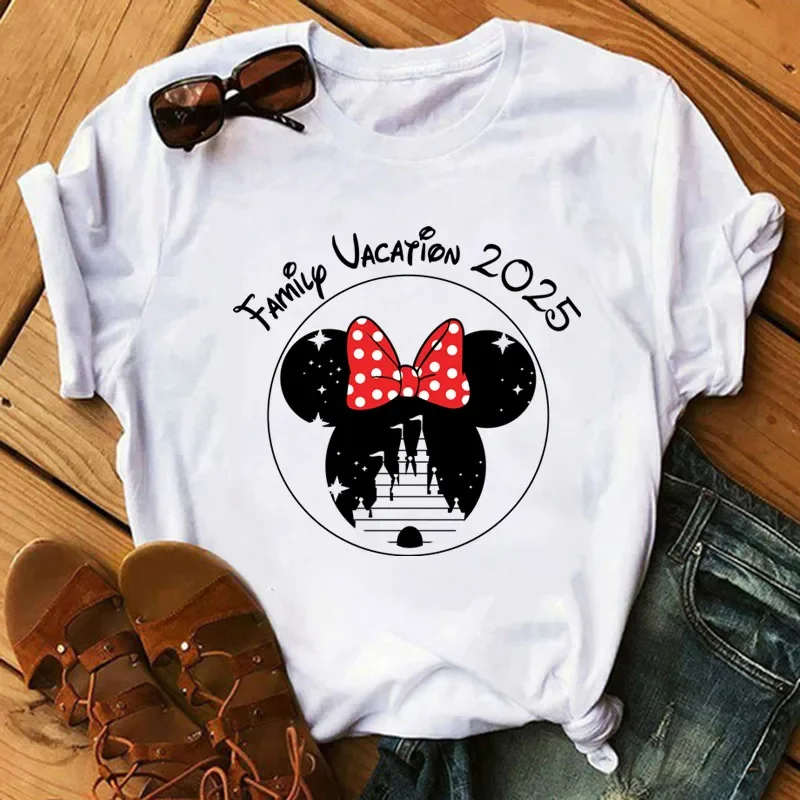 Disney 2025 Trip Printed T-shirt Summer Female Casual Clothing Short Sleeve White Tops Tees kawaii Cartoon Graphic T Shirt Tops