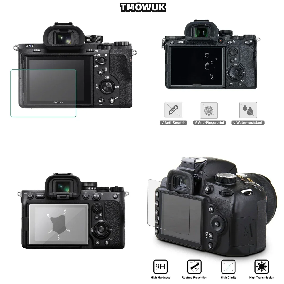 

For SONY A9 A9II A7RII A7RIII A7R4 A7R4A A7SMII, Rugged 9H Tempered Glass, Anti-Scratch HD Clear Protection