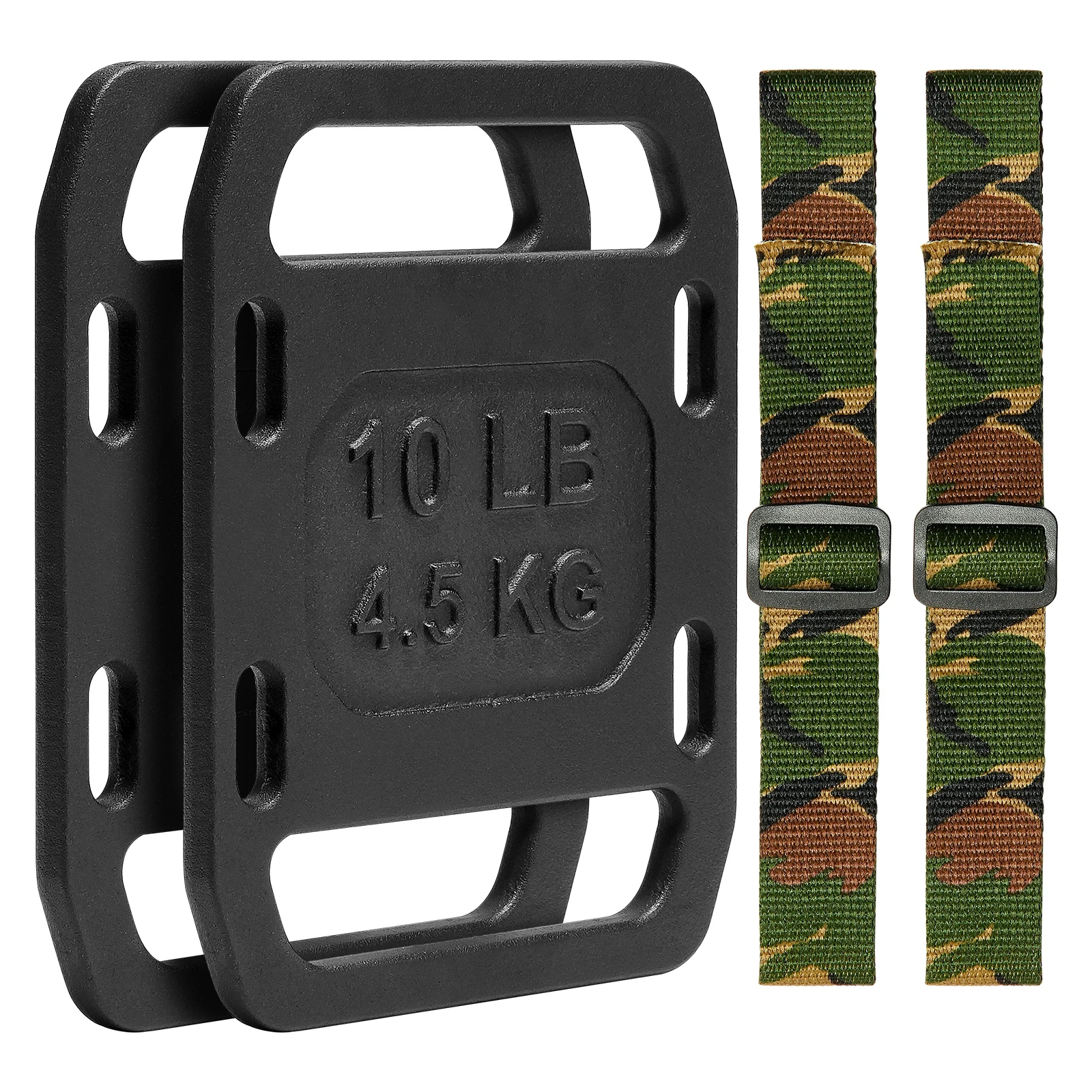 Cast Iron Ruck Weights, 10LB Pair Ruck Plate, Weighted Weights for Rucking, Adjustable Ruck Plate with Straps, Swings, Squat, Strength Training, Weightlifting, Fitness Workout, Designed for Rucking