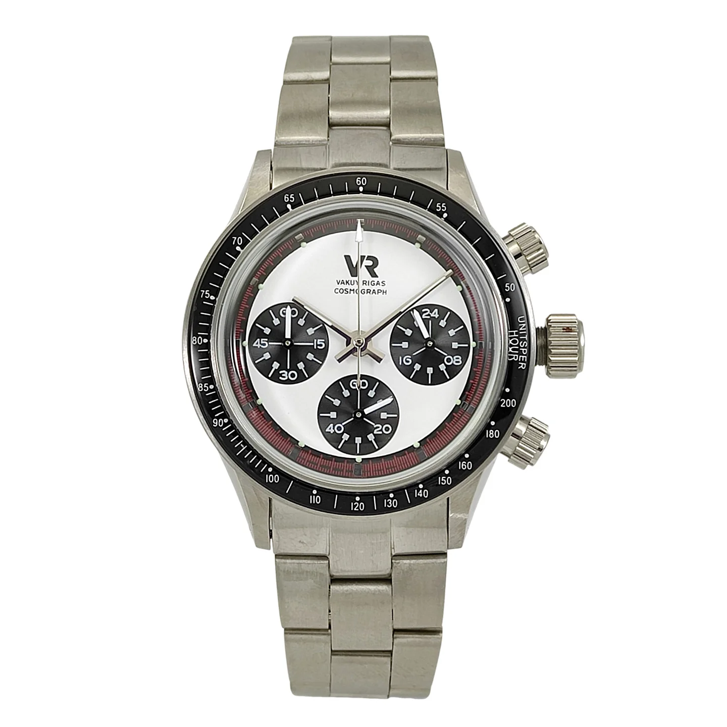 Vakuy 38mm Vintage Panda Chronograph Men Watch Stainless Steel VK63 Quartz Movement Mineral Glass Luminous Waterproof Wristwatch