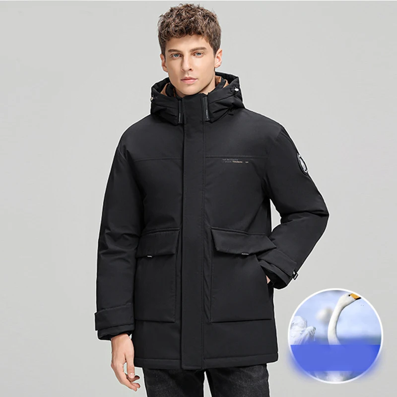 Men's Outdoor Warm Down Jacket 2023 Winter New Hooded Business Casual Thickened Jacket