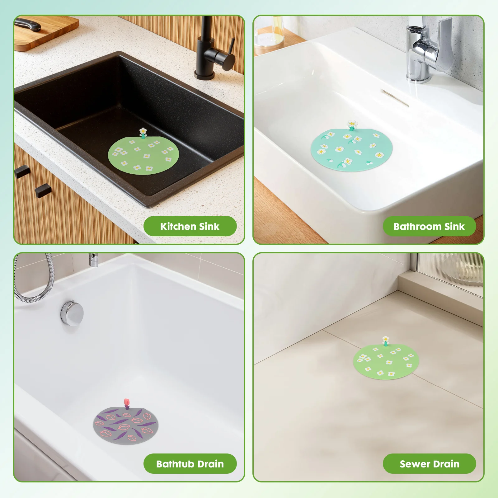 3 قطعة سدادة استنزاف السيليكون غطاء شفط مسطح لحوض الاستحمام بالوعة المطبخ الطابق استنزاف المجاري الرائحة الوقاية سهلة التركيب دائم #4