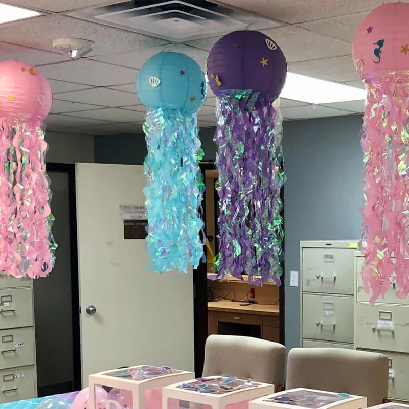 New Mermaid Jelly Fish Paper Lanterns Pink Purple Blue Hanging Lantern Under The Sea Party Girls Mermaid Birthday Party Decors