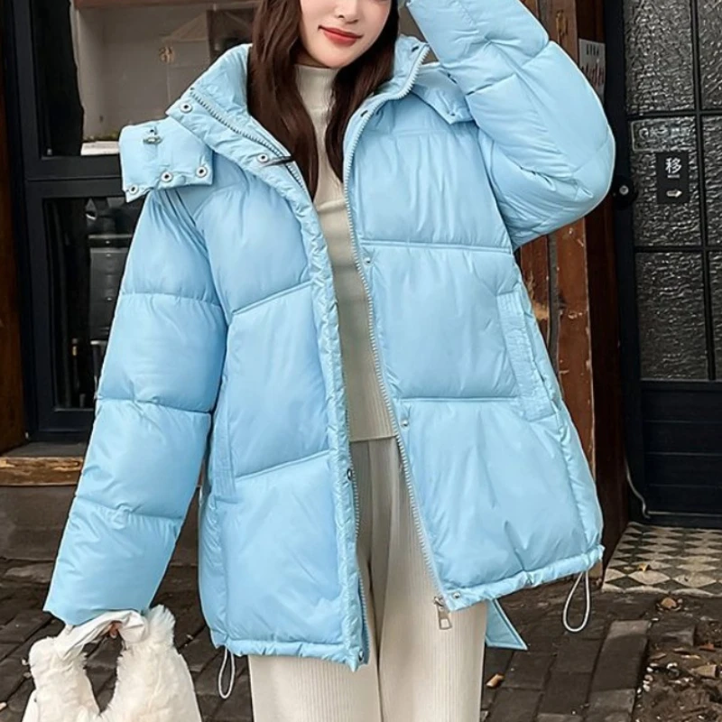 2025 Hooded Cotton Jacket Thickened Autumn/Winter Fashion Jacket Women's Solid Color Belt Warm Coat