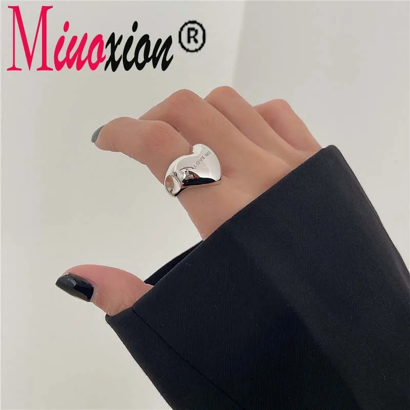 Miuoxion Fashion Personality Korean Jewelry Retro 925 Stamp Smooth LOVE Heart Ring For Women Luxury Charm Girl Party Gift