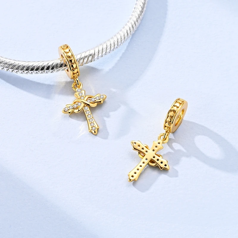 Heiße Goldene Serie 925 Sterling Silber Charms Anhänger Perle Liebe Familie Zirkon Charms Passend für Original Armband Frauen DIY Schmuck Geschenk – Detail 11