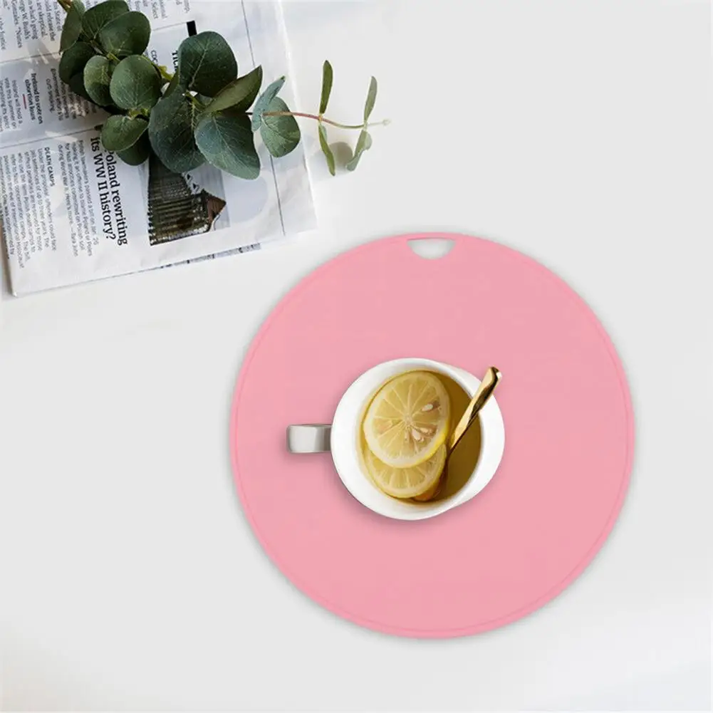 Anti-scalding Placemat Solid Color Placemat Flexible Non-stick Round Placemat Heat Insulation Waterproof Table for Anti-scalding