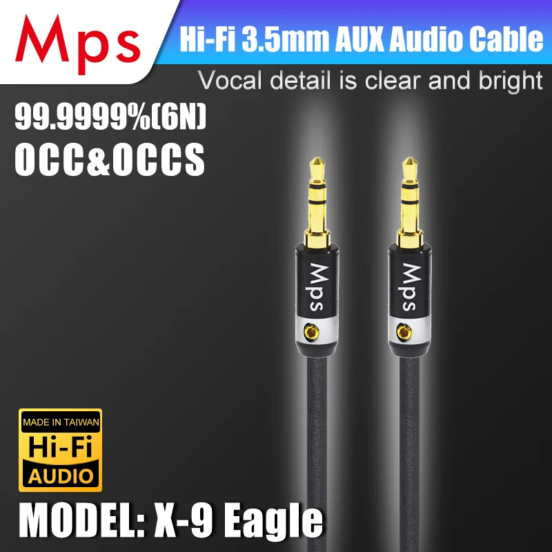 HIFI MPS X-9 Eagle 6N OCC Silver Plated 24K Gold Plated  3.5mm to 3.5mm AUX male to male audio car Headphone Speaker cable