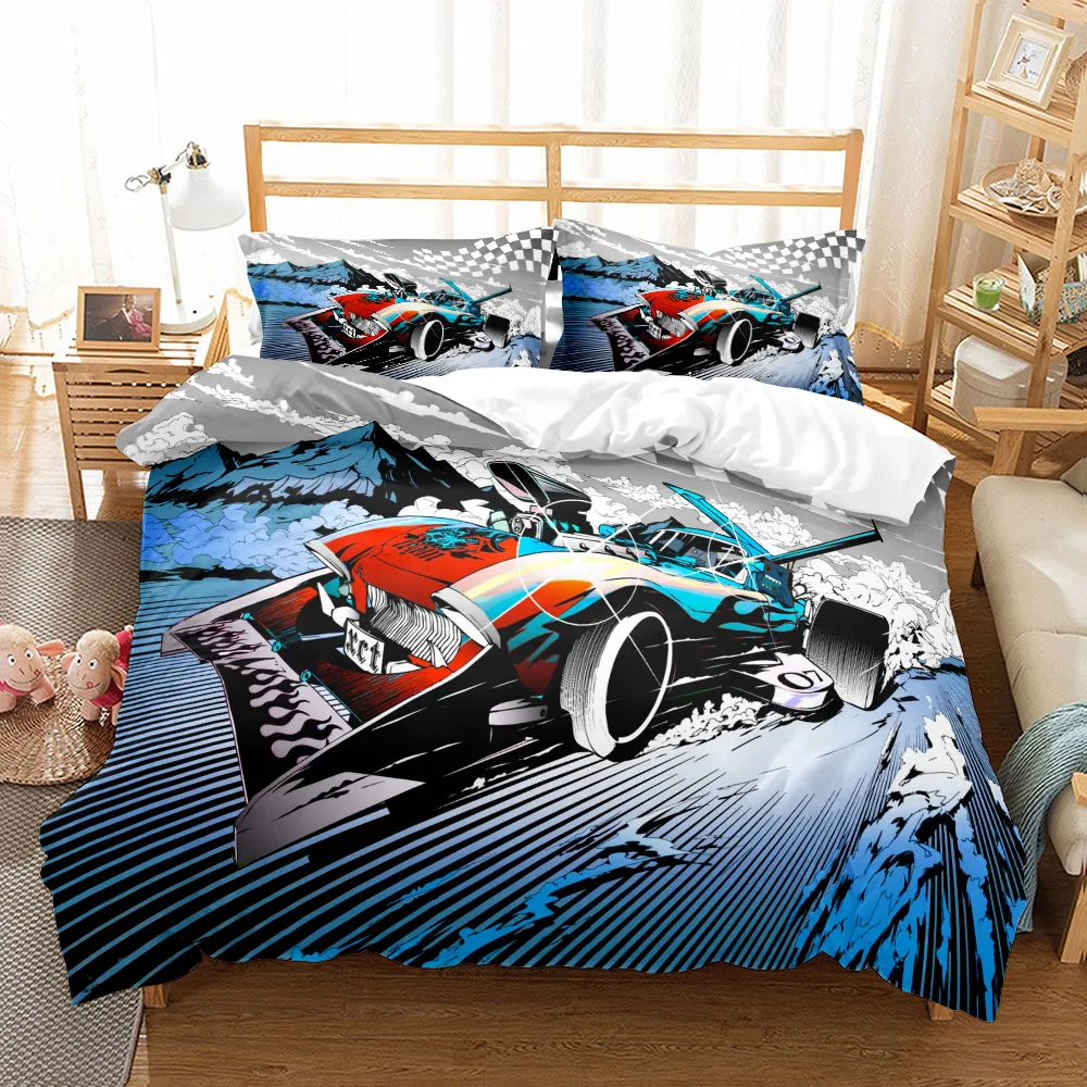 

Relay Race Car Game Duvet Cover Set UK Single Double Queen US Twin Full King Size Bed Linen Set