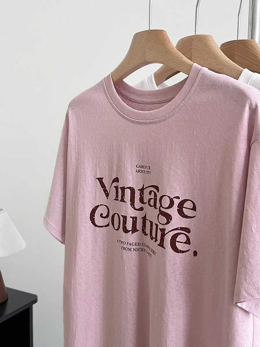 Summer New Women's Loose Fit Short Sleeve T-shirt Snowflake Cotton Draping Letter Print Casual Versatile Slimming Base Top