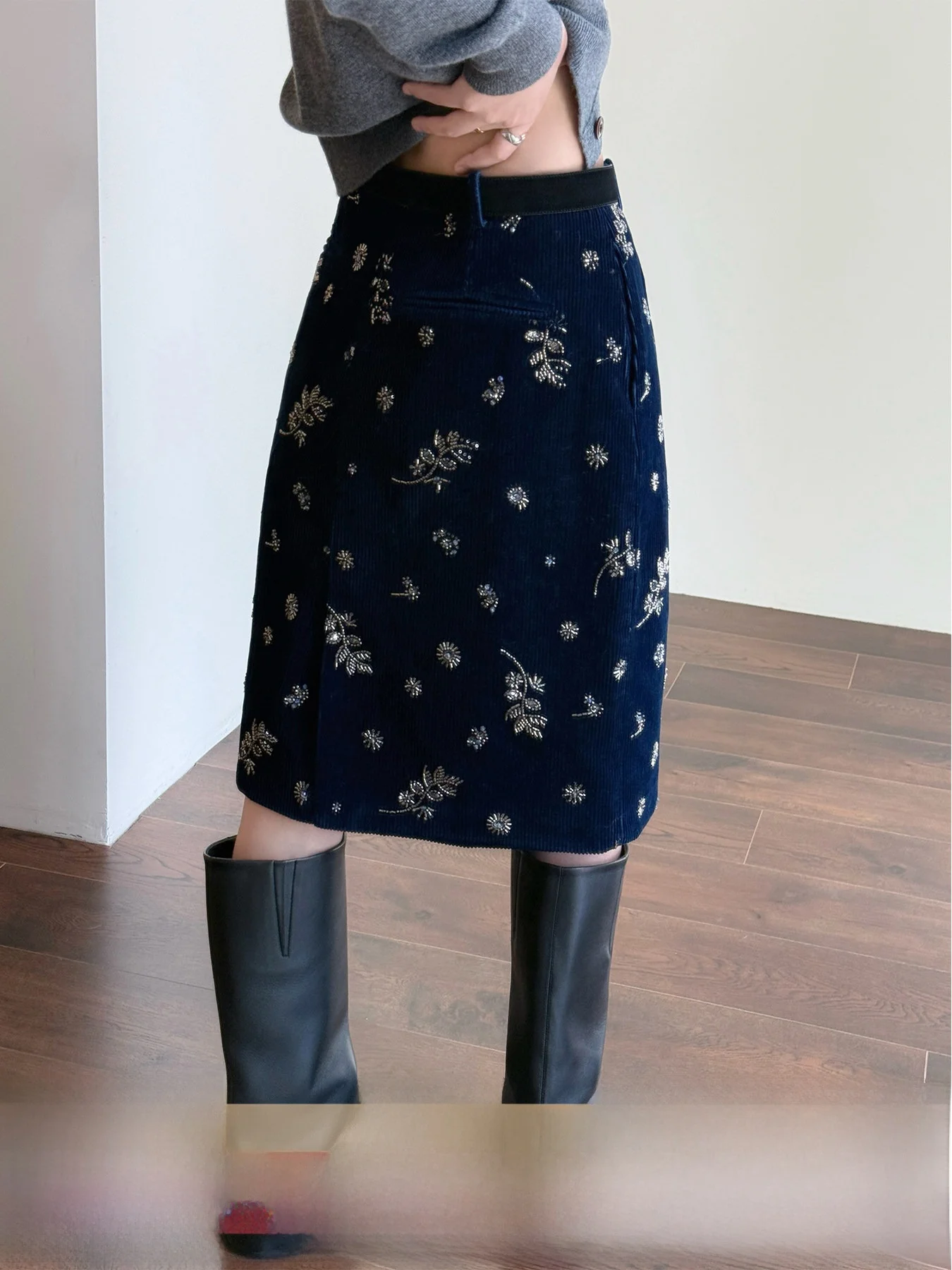 

Tasyavan Vintage Embroidered Velvet Asymmetrical Split f Skirt Pearl Bead Lightweight Polyester Fiber Ci Commute Daily Wear