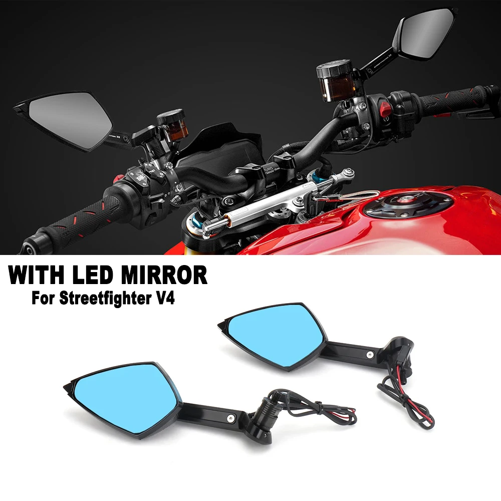 CNC Motorcycle Streetfighter V4 Integrated Turn Signal Mirrors Rearview Mirror With LED Light For DUCATI STREETFIGHTER V4