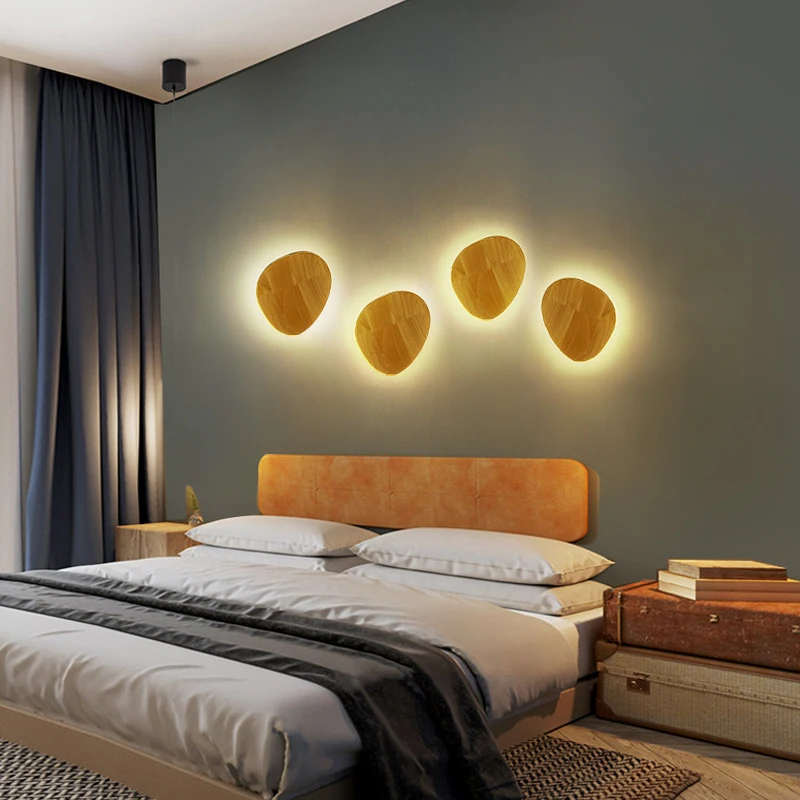 Nordic original round LED wall lamp Modern LED Wooden Wall Lamp Personality Bedside Bedroom stair Wall-mounted Light