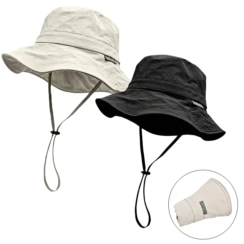 Sommer Einfarbige Sonnenhüte Outdoor Anglerhut mit Breiter Krempe UV-Schutz Damen Herren Fischerhut Sommer Wanderhut