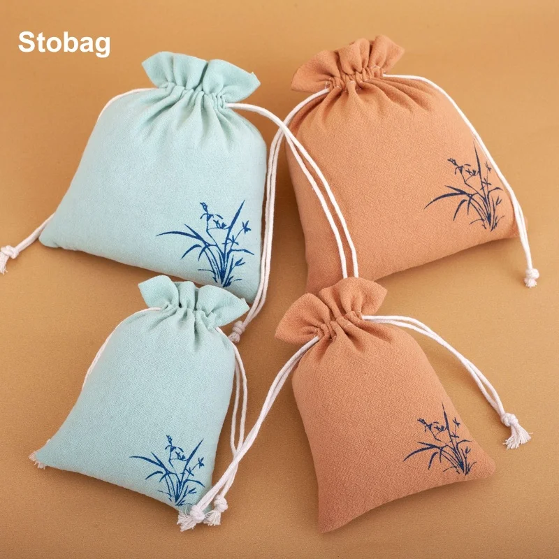 StoBag 50pcs Wholesale Small Linen Cotton Drawstring Bag Cloth Sachet Gift Jewelry Package Storage Bundle Pocket Reusable Pouch