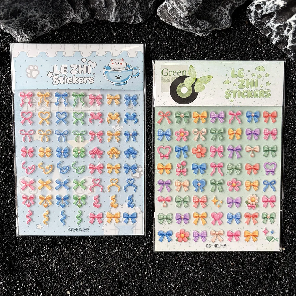 Colorful Ribbon Bow Sticker Sheets Plaid Stripe Floral Pearl Heart Self Adhesive Journal Phone Scrapbook Gift Decoration Toy