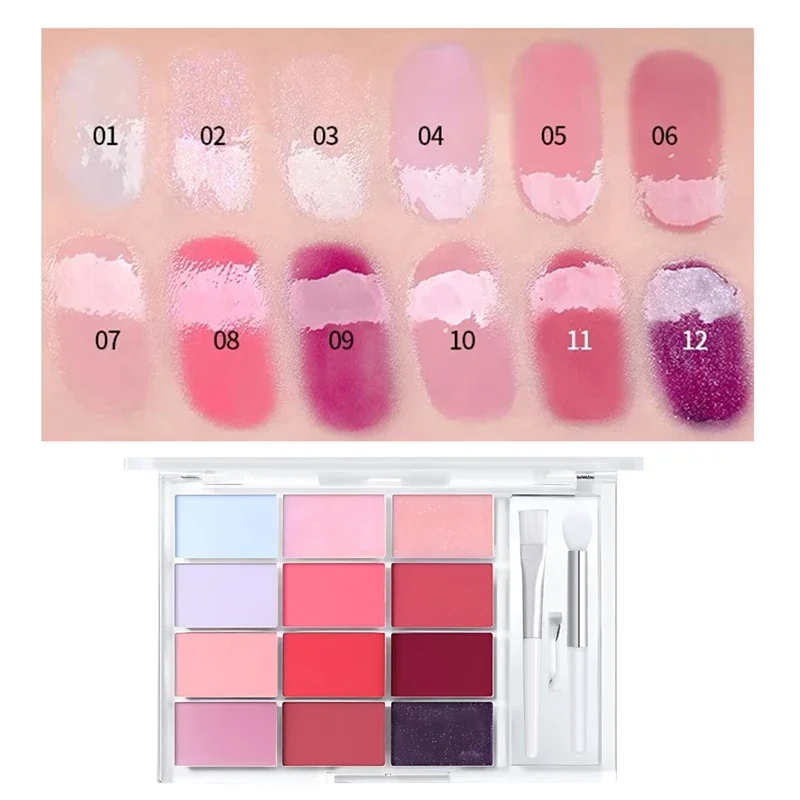 Galaretkowy błyszczyk 12-kolorowy tonizowany błyszczyk do ust Frozen Plate Red Lip Glaze Palette Nawilżająca szminka Długotrwały makijaż ust