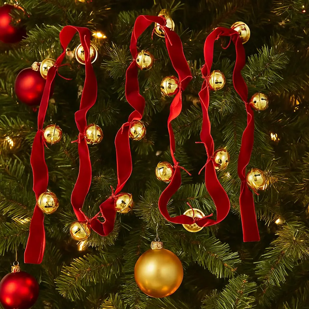 2.7 متر عيد الميلاد المخملية جرس سلاسل الحديد جرس أشرطة حمراء جرس المعلقات اليدوية الحرفية شجرة عيد الميلاد أجراس معلقة عطلة السيارة