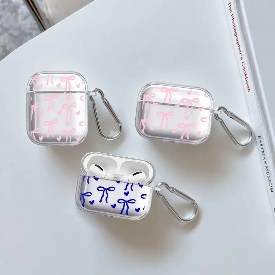 

Cute Pink Heart Bow Case For Airpods Pro3 Pro2 4 2 3 Pro 1 Clear Earphone Cases Cover