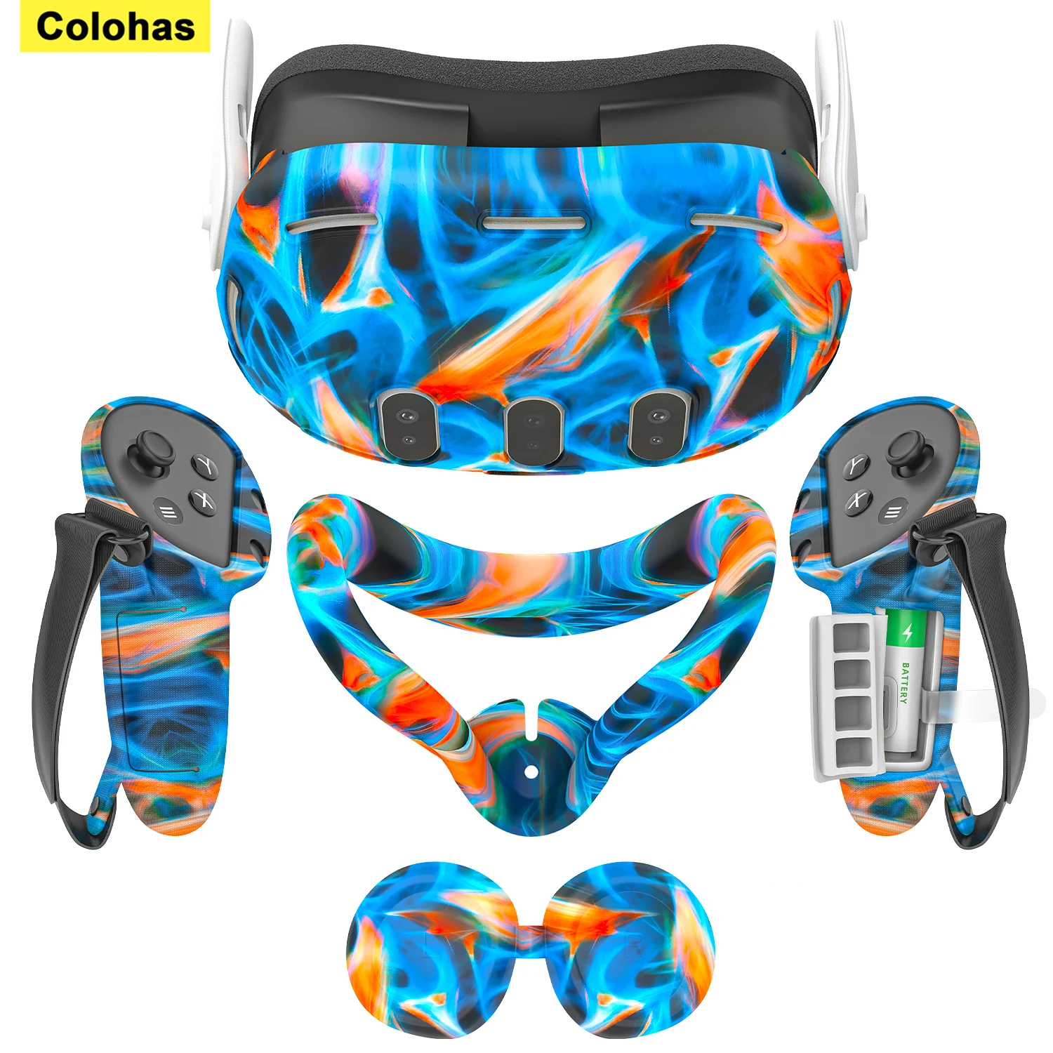 Colohas Silikon-Schutzhüllen-Set für Meta Quest 3 Zubehör VR-Headset Controller-Griff Schutzabdeckung Linsenkappe Gesichtsmaske Augenmaske – Detail 2