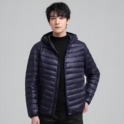 Chaqueta de plumón ligera para hombre, cálida para Otoño e Invierno Abrigo con capucha, tendencia corta para deportes de ocio, ligera, plumón de pato blanco