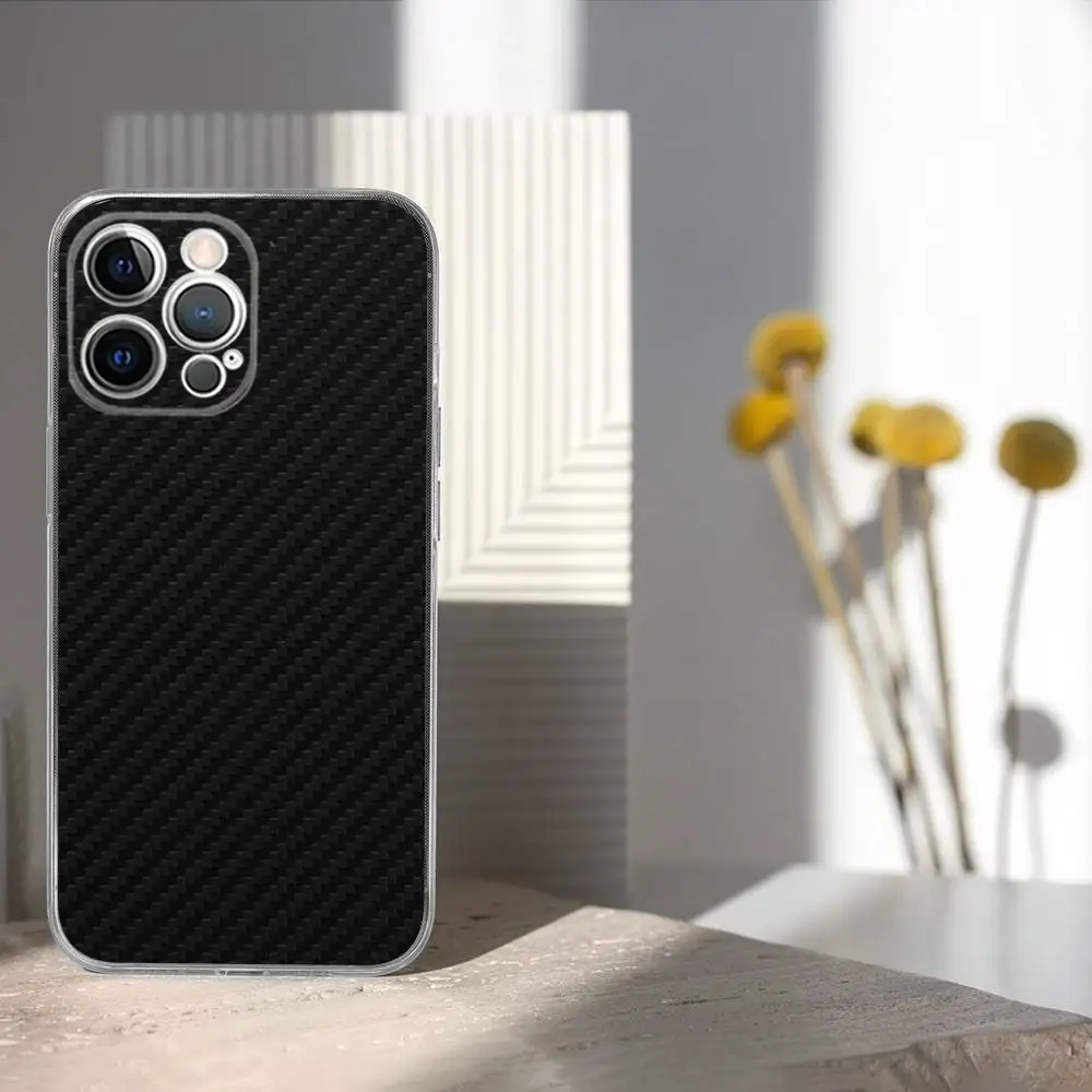 Carbon Fiber Pattern Painting Phone Case For iPhone 17,16,15,14,13,12,11 Pro,Max,Plus,X,XS,XR,SE4,E Mini Transparent Soft Cover