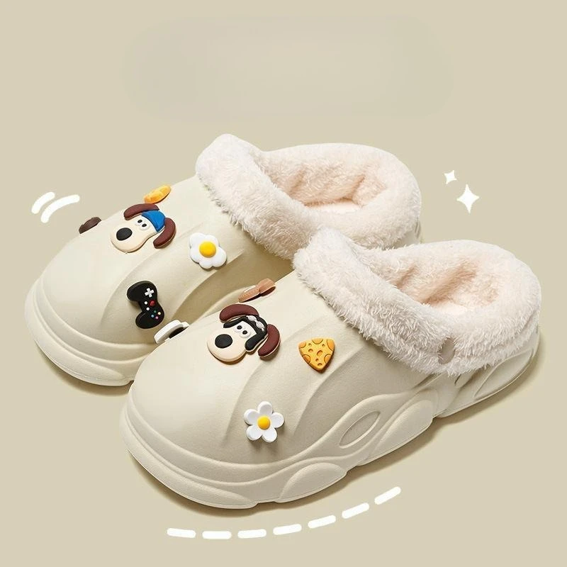 Kids Plush Slippers Warm Winter Cotton Shoes for Boys Girls Soft Non Slip Cute Cartoon Design Detachable Washable Big Kids