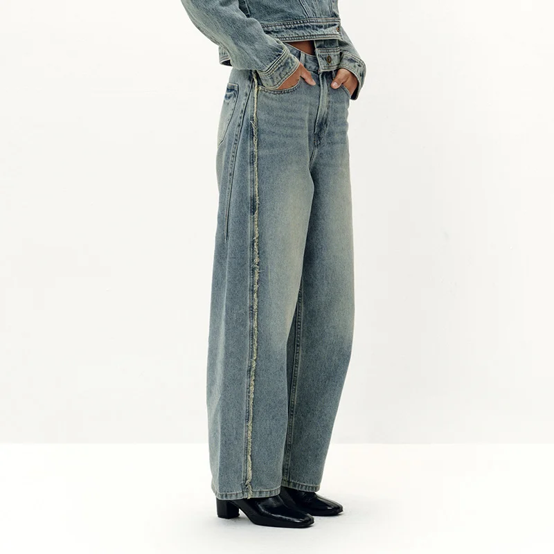 Women's Washed Wide-Leg Barrel Jeans - Retro Street Style Denim