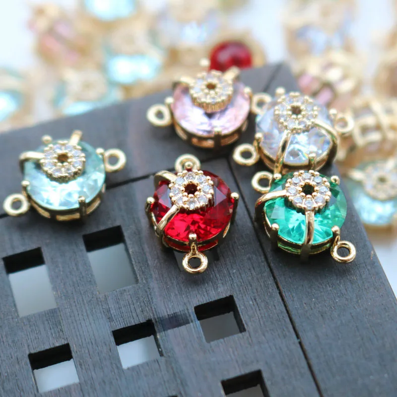 10 قطعة/الحقيبة خمر النحاس مطلي 18K الذهب مع كريستال زجاج دائري حلقة مزدوجة موصل DIY بها بنفسك صنع المجوهرات الملحقات