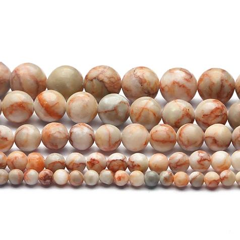 

Smooth Red Network Natural Stone Beads Round Loose Spacer For Jewelry Making DIY Bracelet Necklace Earring Accessories